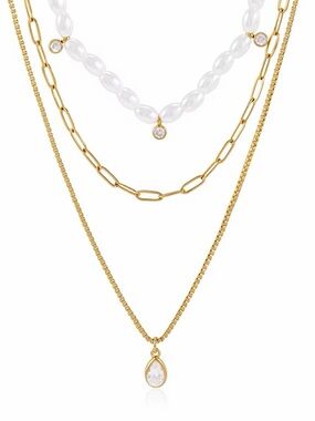 18K Gold Plated Faux Pearl & Cubic Zirconia Layered Necklace